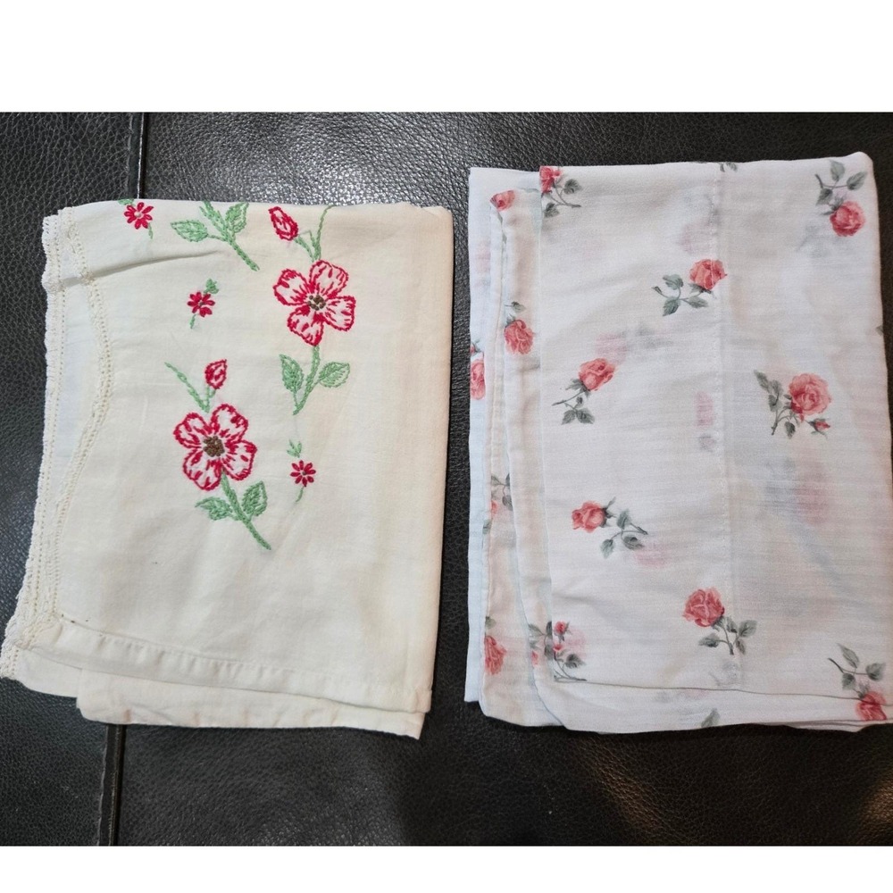 Vintage Pillowcases Mix & Match Pair of 2 - Red & Pink Flowers Standard